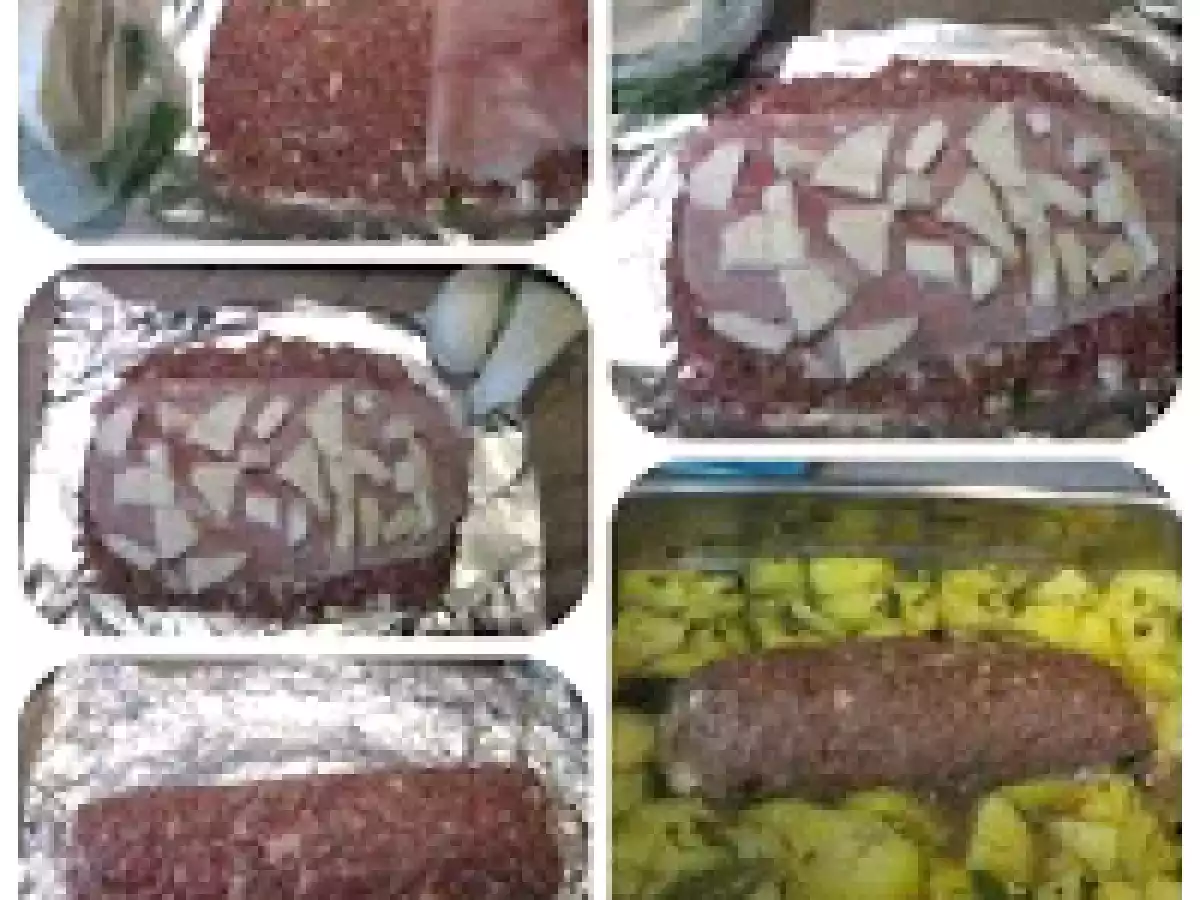 Polpettone ripieno di prosciutto cotto e mozzarella con patate al forno - foto 2