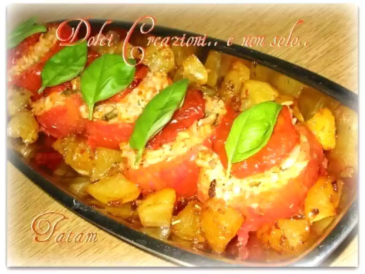 Pomodori ripieni di riso con patate e scamorza