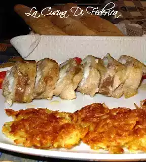 Rana pescatrice avvolta nella pancetta e rostì di patate