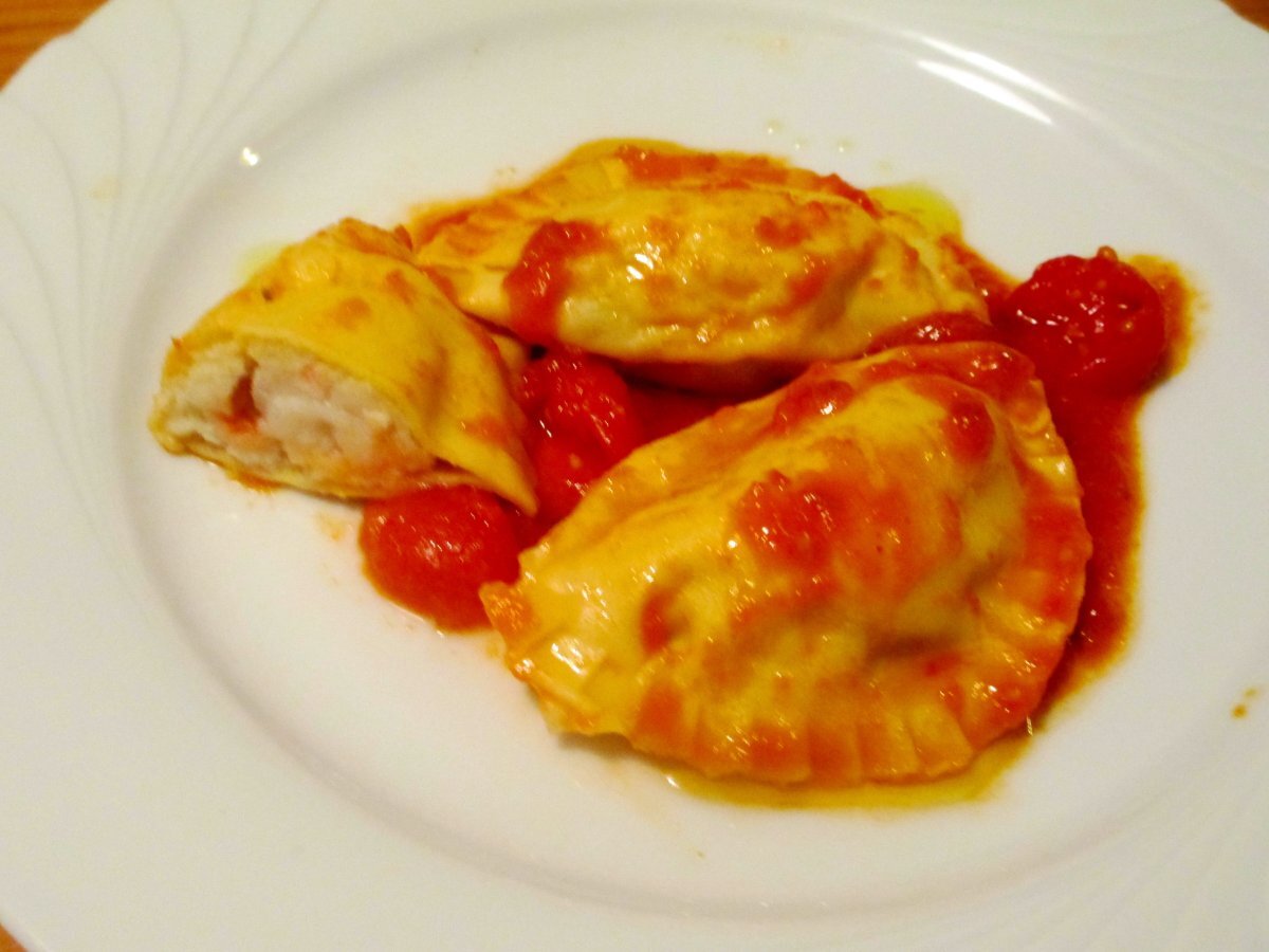 Ravioli di rombo e gamberi