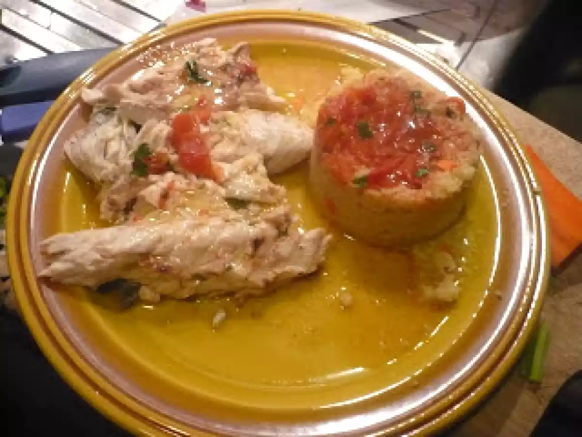 Ricciola all'acqua di mare con tortino di Cous cous