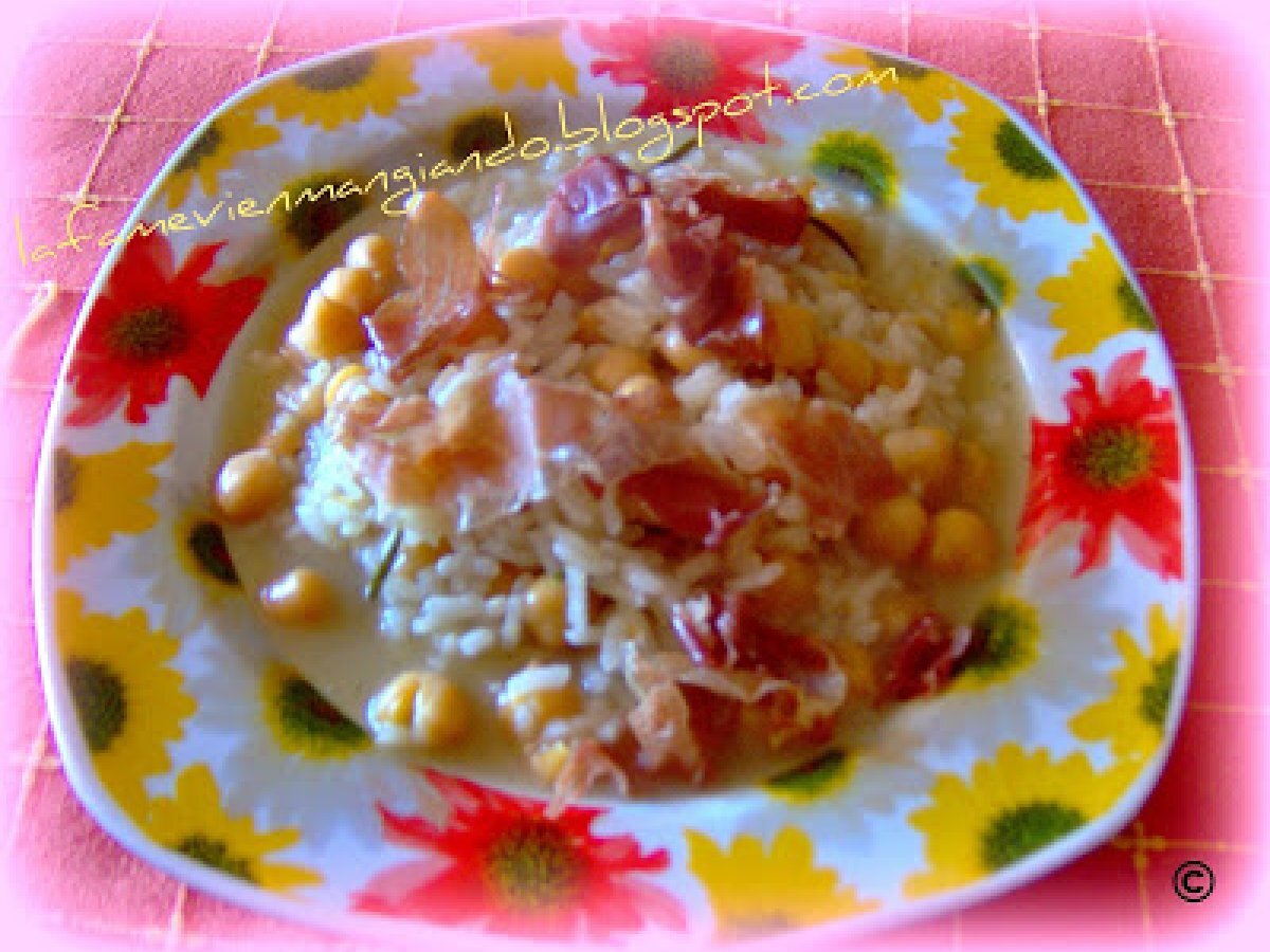 Riso con ceci e prosciutto crudo di parma croccante