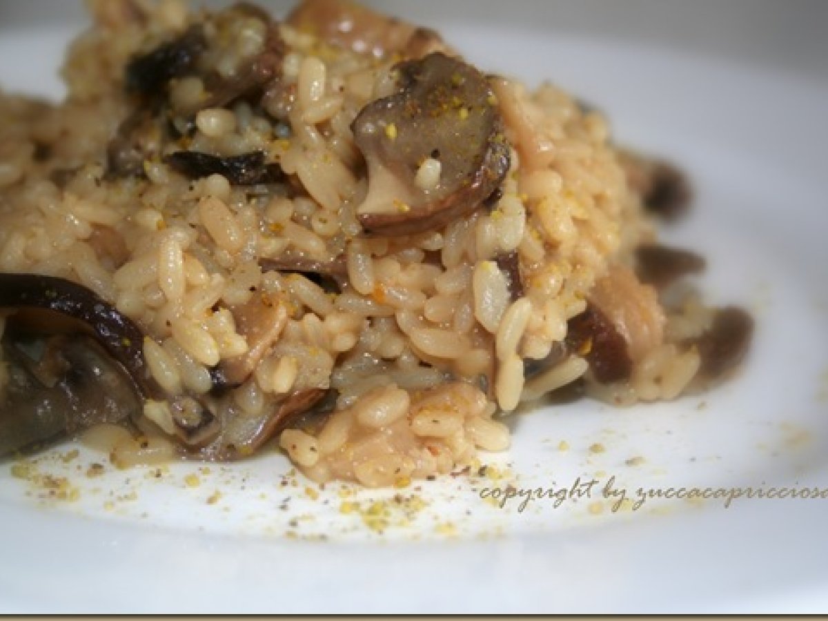 Risotto ai funghi con granella di noci e mandorle