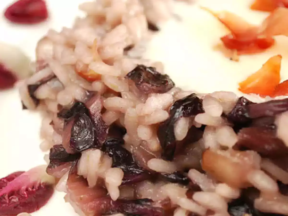 Risotto al radicchio, speck e fonduta di Castelmagno