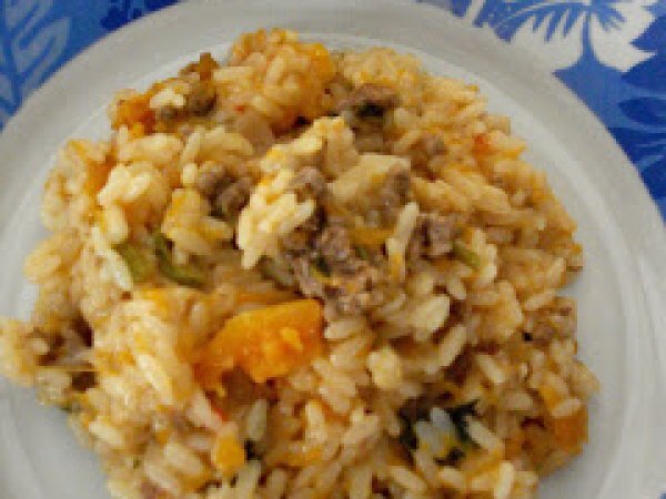 Risotto alla zucca rossa e macinato..