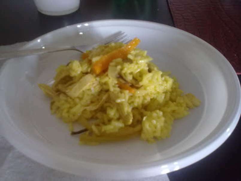 Risotto allo zafferano con verdurine croccanti e pollo al curry, foto 1