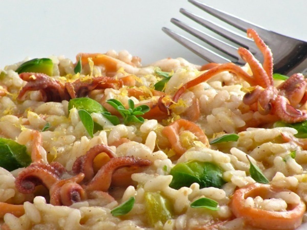 Risotto con calamaretti e cavolini di Bruxelles