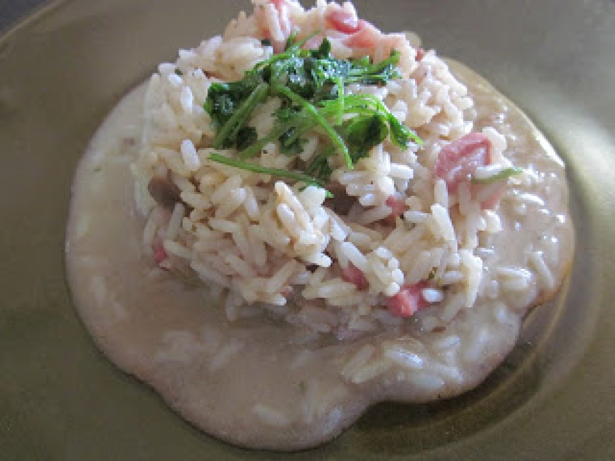 RISOTTO CON PANCETTA E VELLUTATA DI FUNGHI