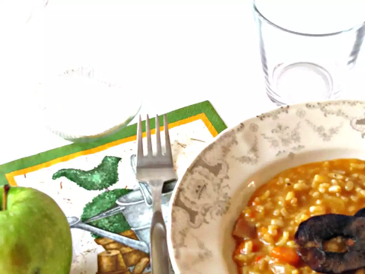 Risotto sfumato alla Grappa con Zucca al Forno e Chips di Mela