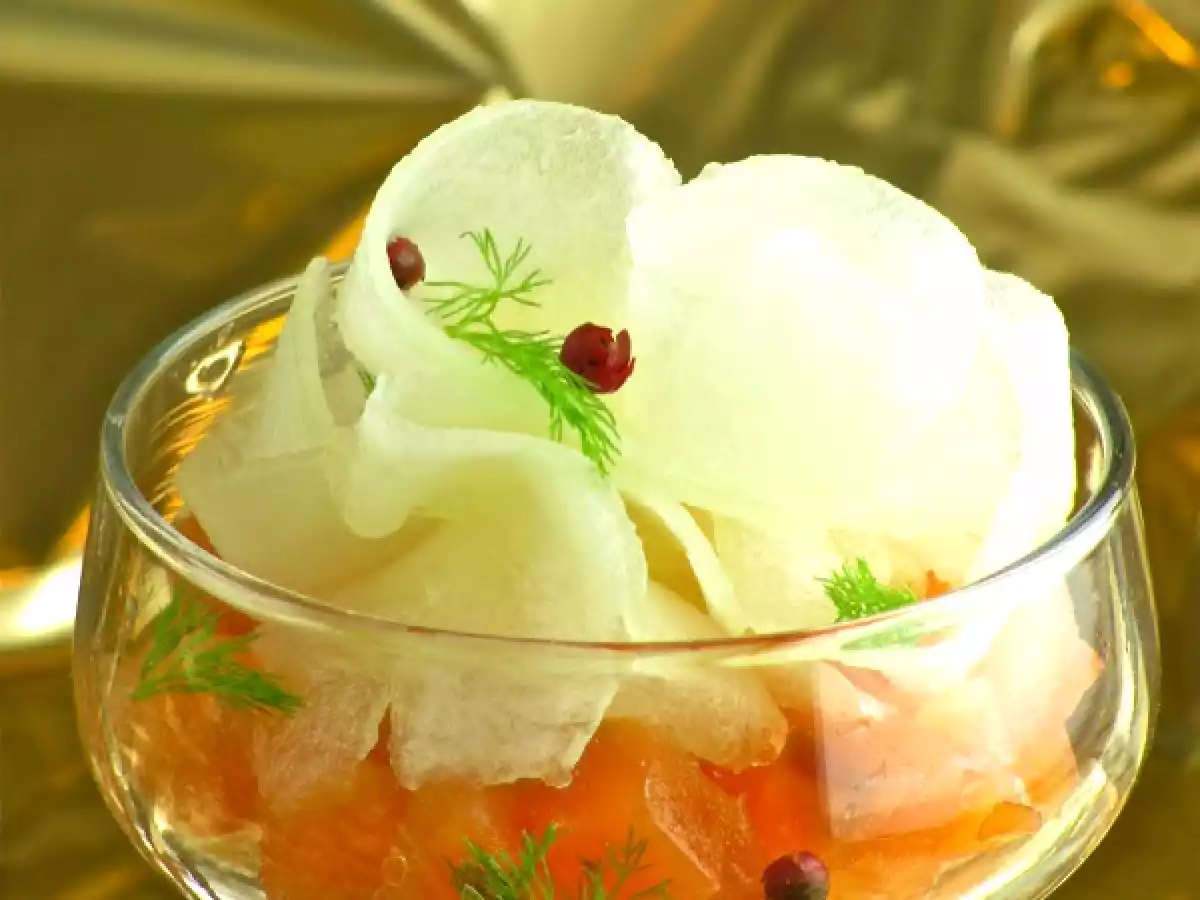 Salmone marinato con melone d'inverno