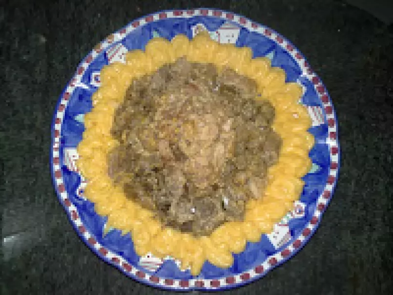 Scaloppina di spezzatino complessa (in padella) con purea di patate e zucca (nel Bimby)