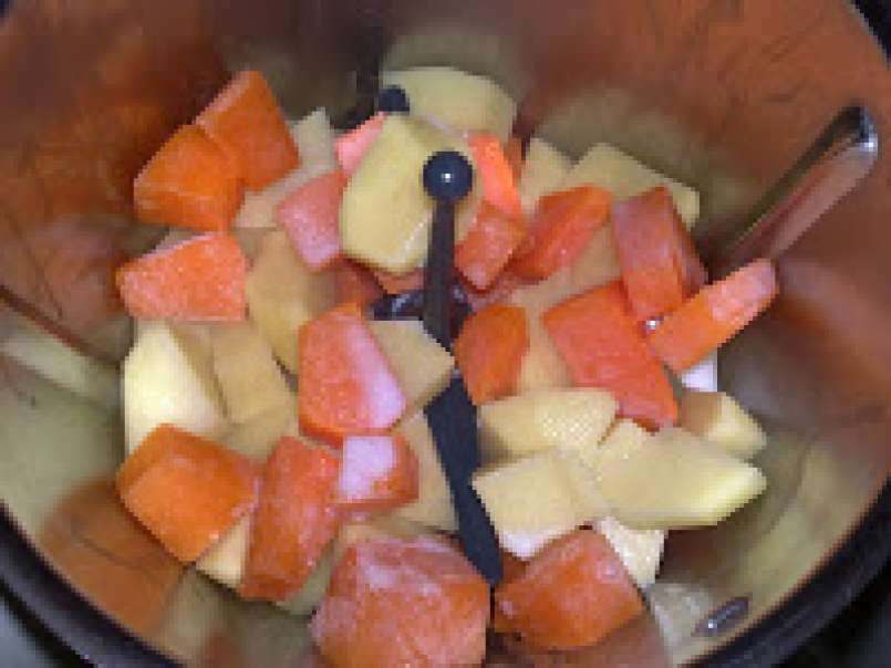 Scaloppina di spezzatino complessa (in padella) con purea di patate e zucca (nel Bimby) - foto 3