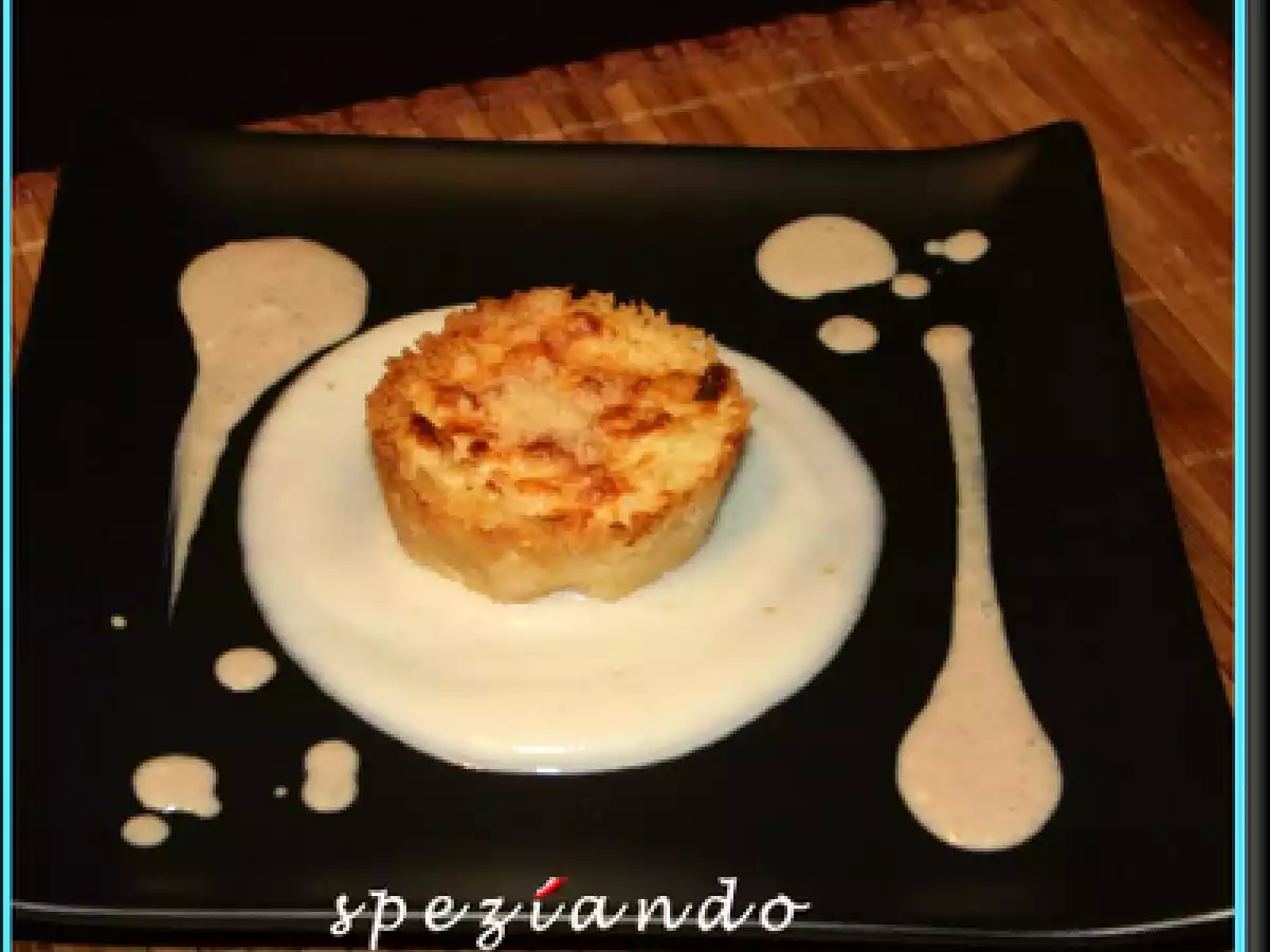 Sformato di cavolfiore su letto di topinambur e salsettina di acciughe