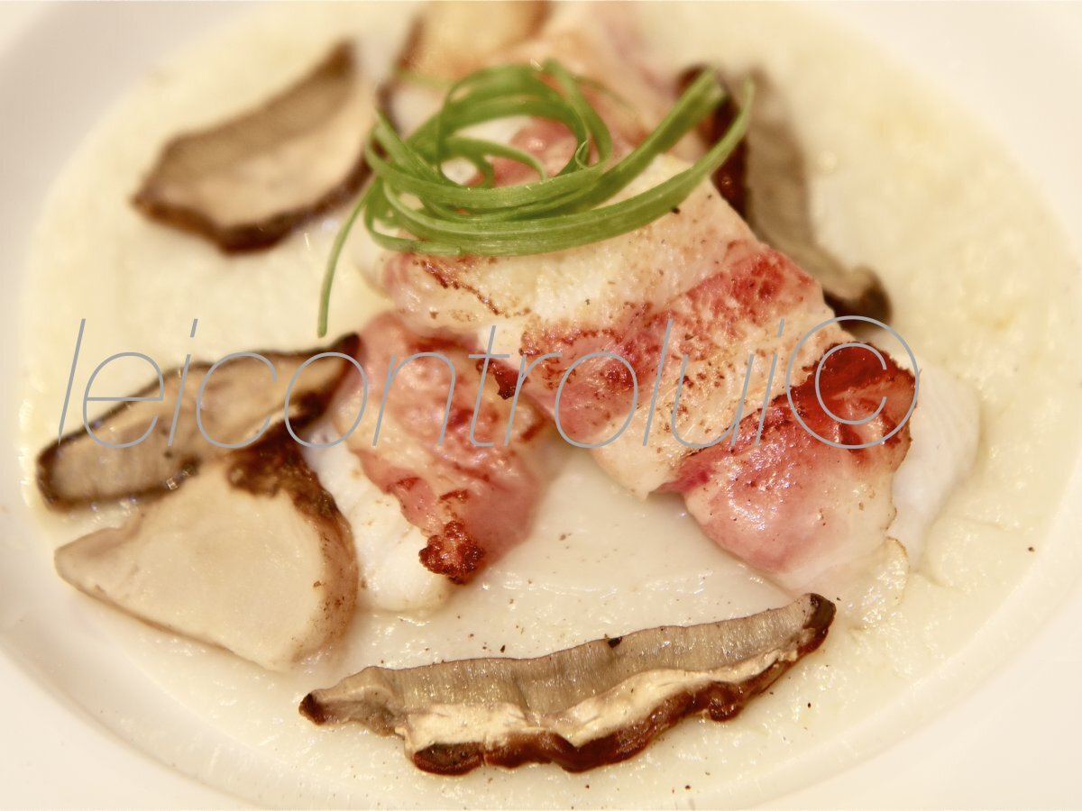 Sogliola al bacon con crema di topinambur