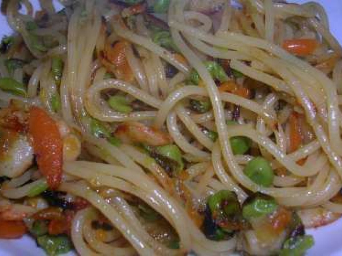 Spaghetti ai gamberetti in salsa di soia, foto 3