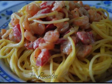 Spaghetti dorati con gamberetti e peperoni - foto 2