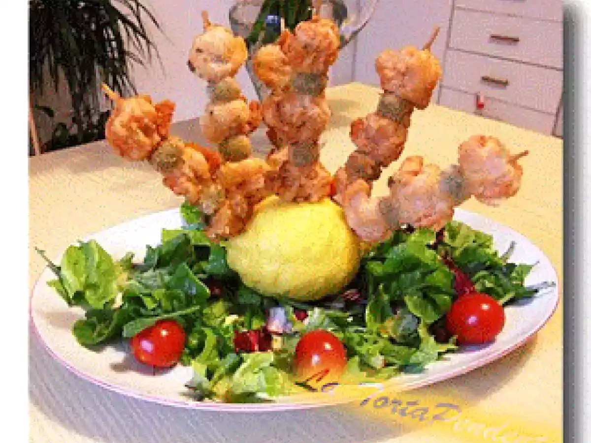 Spiedini di Code di Gambero e Olive Verdi