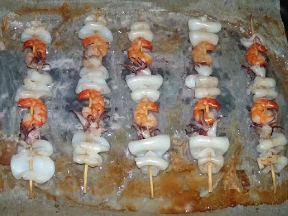Spiedini di gamberi e calamari