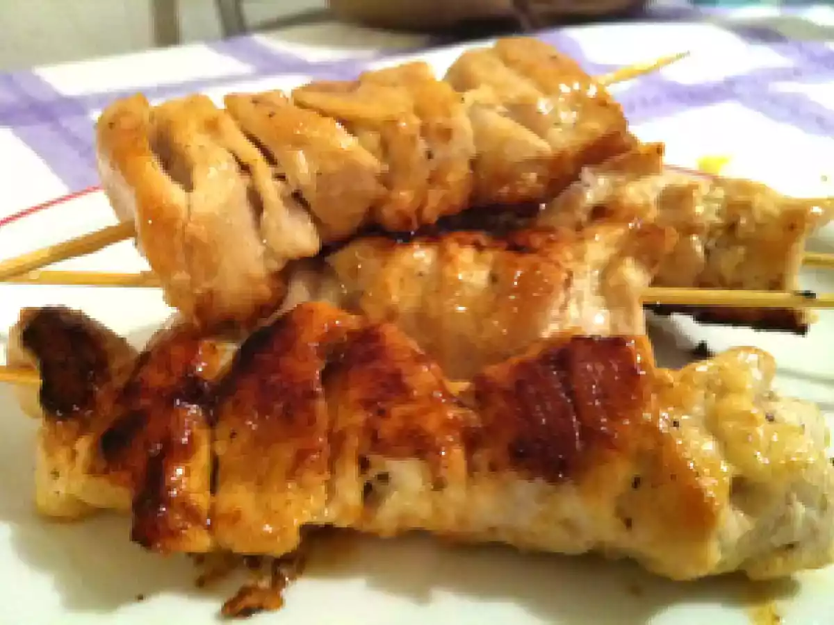 Spiedini di pollo caramellati