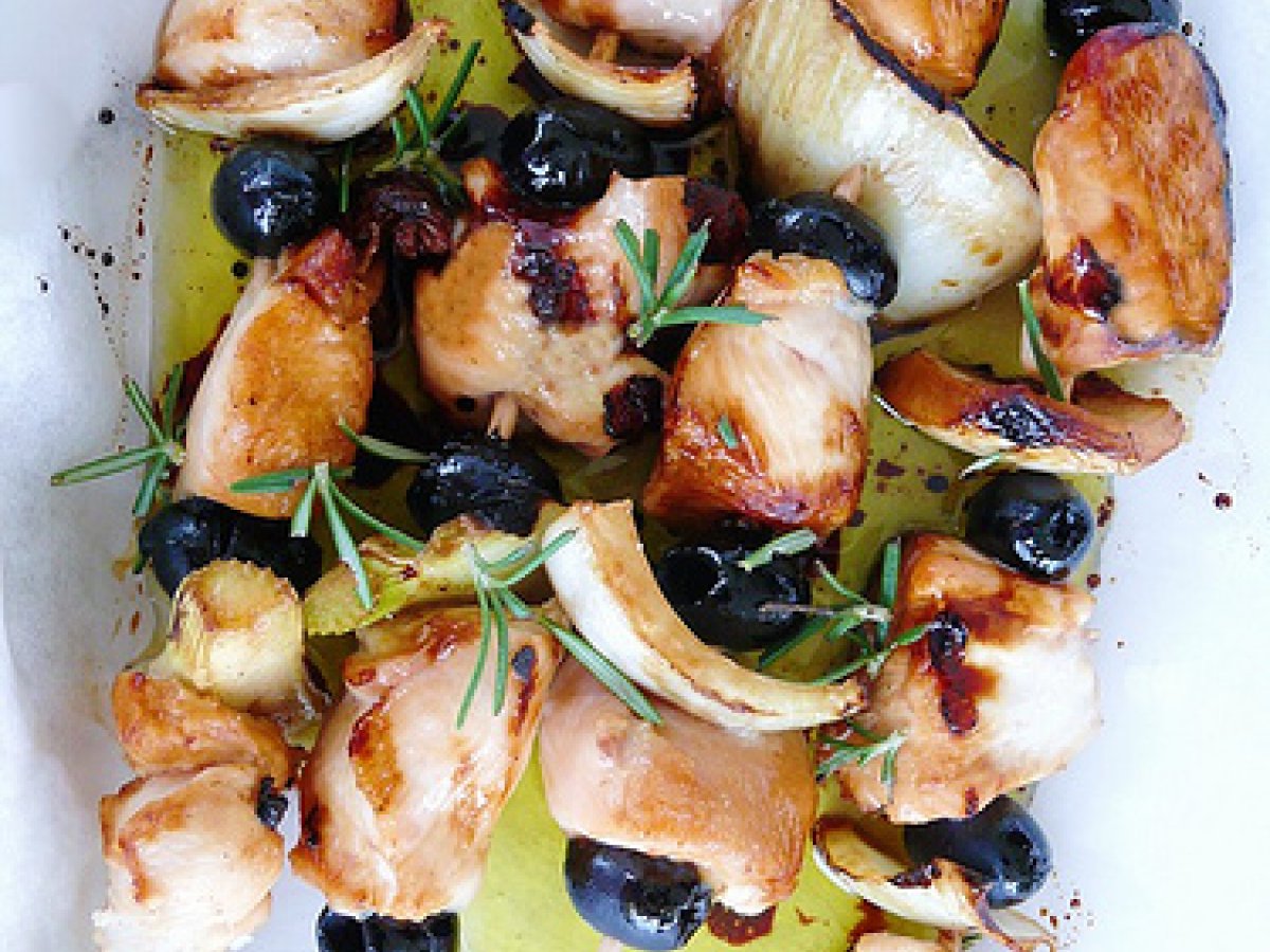 Spiedini di pollo e finocchi, caramellati con miele e limone