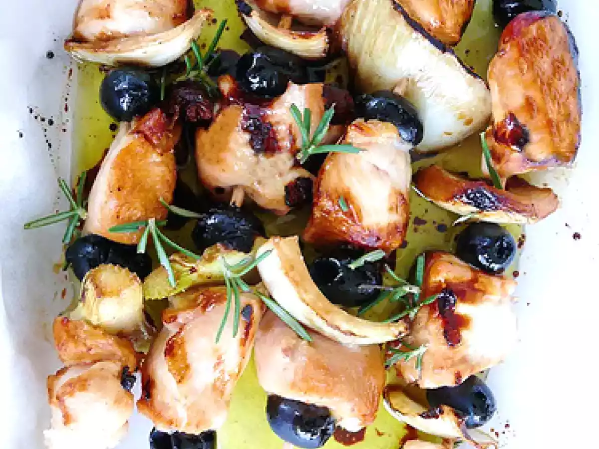 Spiedini di pollo e finocchi, caramellati con miele e limone