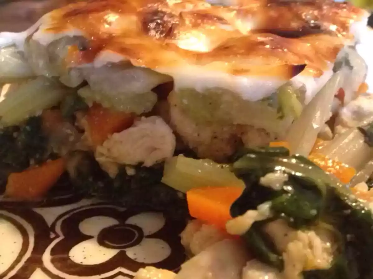 Straccetti di tacchino su letto di bietole al gratin