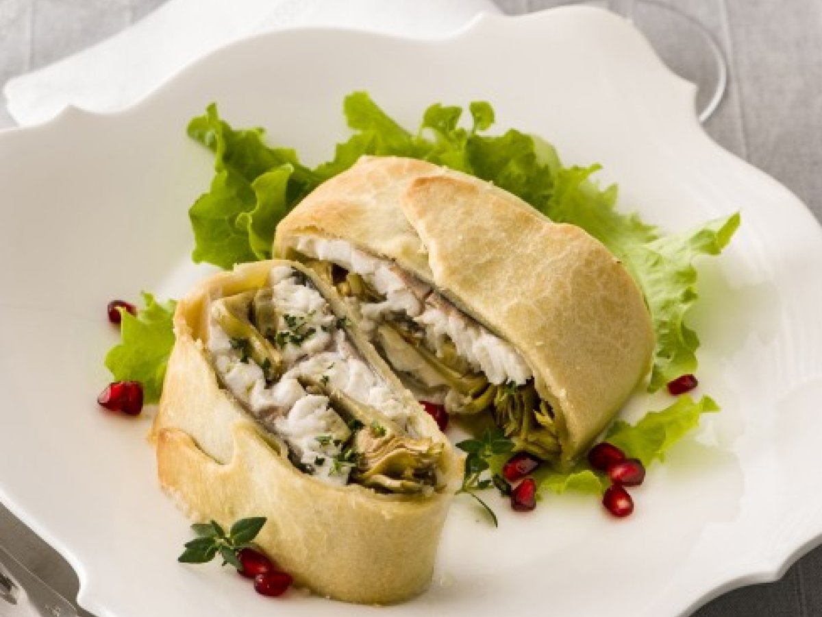 Strudel di branzino e carciofi