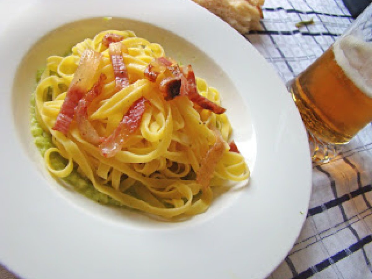 TAGLIATELLE AL GUANCIALE SU CREMA DI PORRI - foto 2