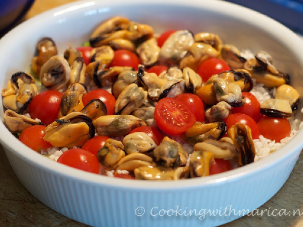 Tiella di riso, patate e cozze