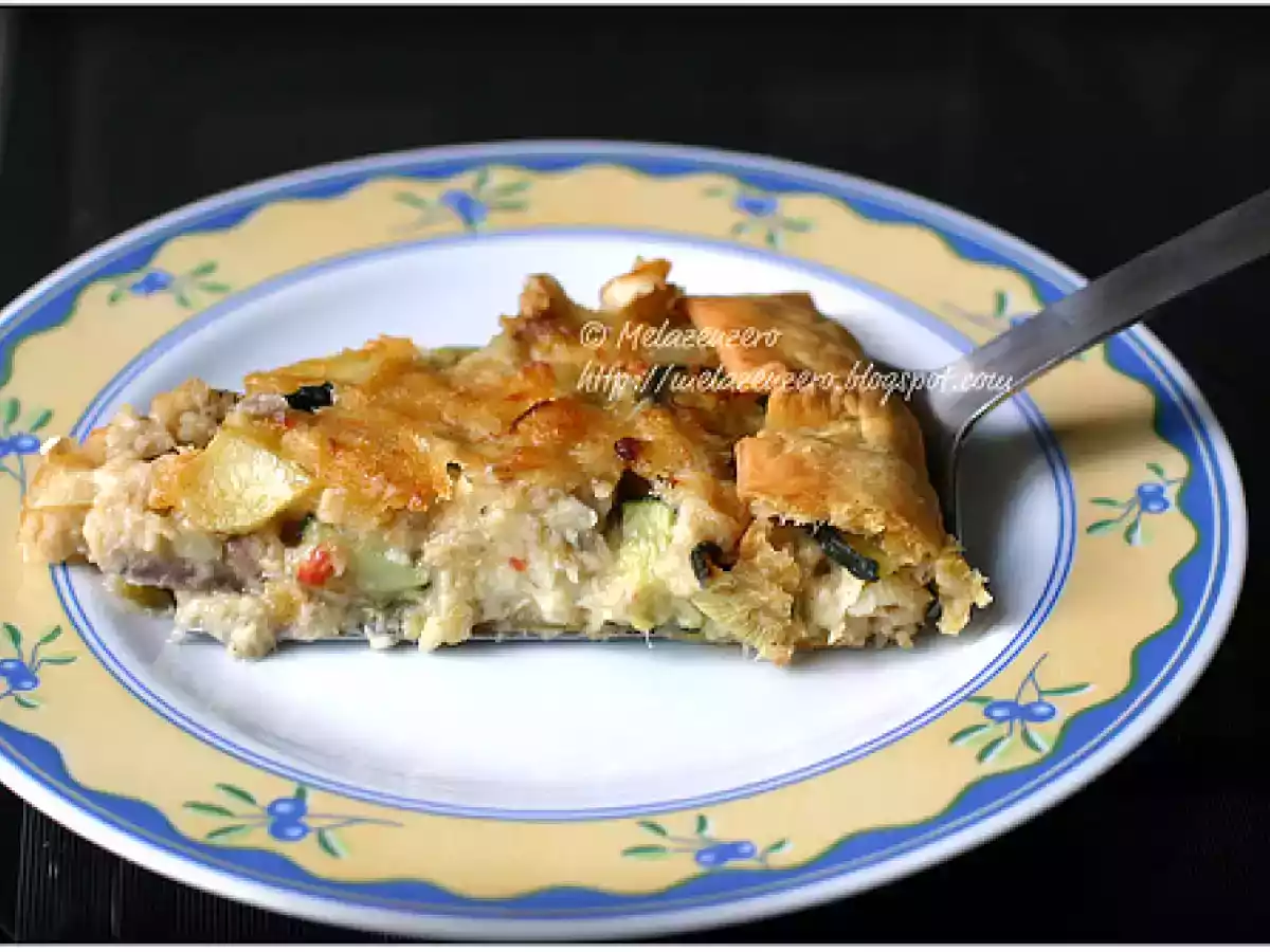 Timballo di pesce persico e verdure in crosta di pasta brisè