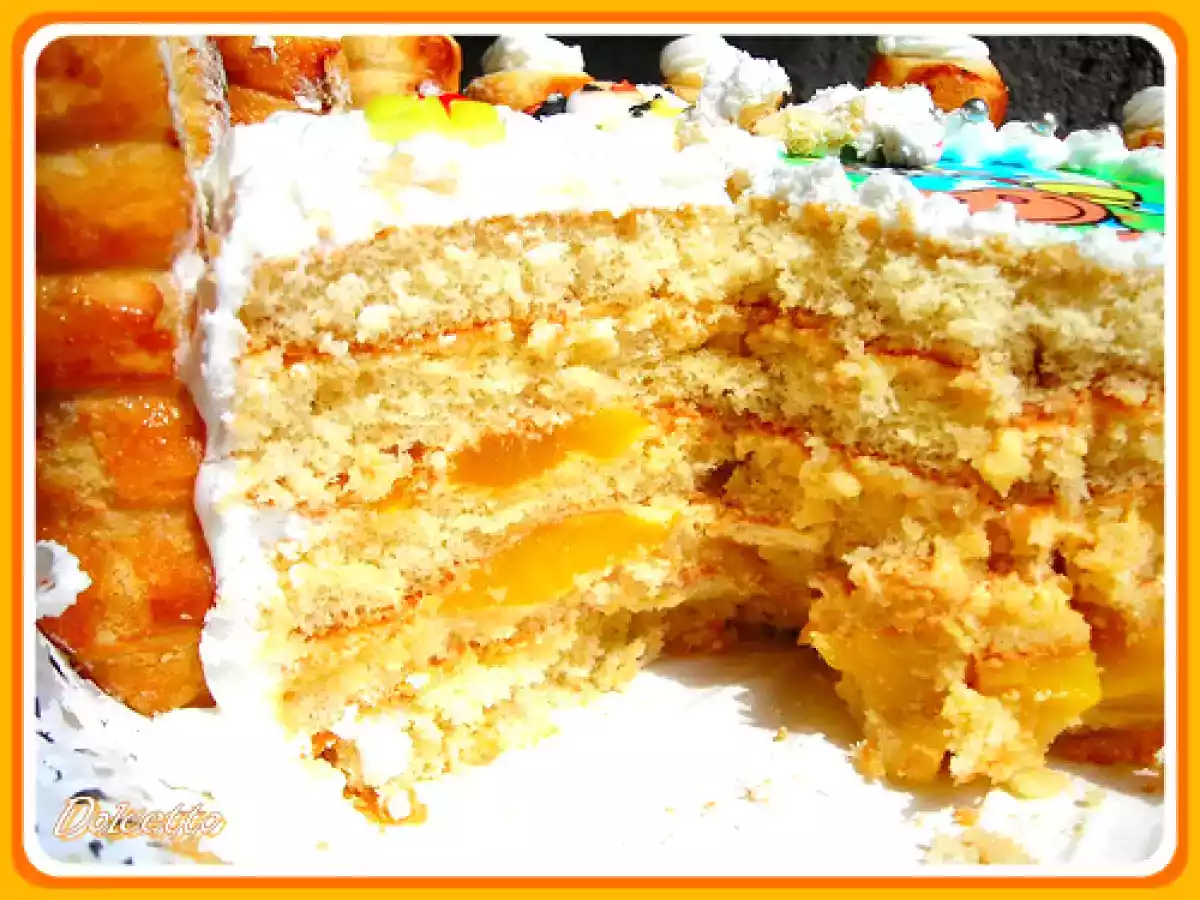 TORTA DI COMPLEANNO FARCITA AL MANGO CON CONTORNO DI CANNONCINI - foto 2