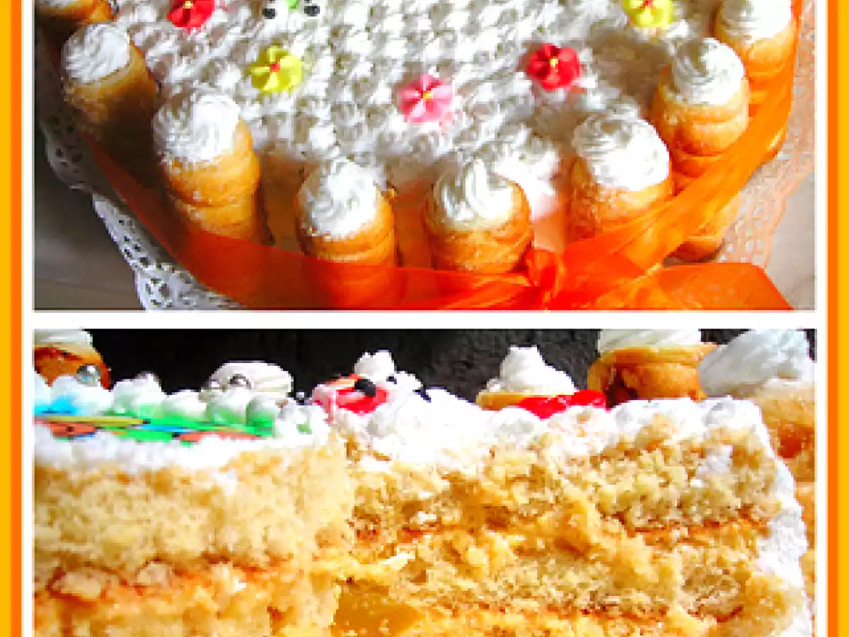 TORTA DI COMPLEANNO FARCITA AL MANGO CON CONTORNO DI CANNONCINI - foto 3