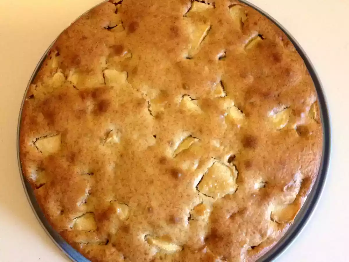 Torta di mele allo yogurt con uvetta, pinoli e cannella