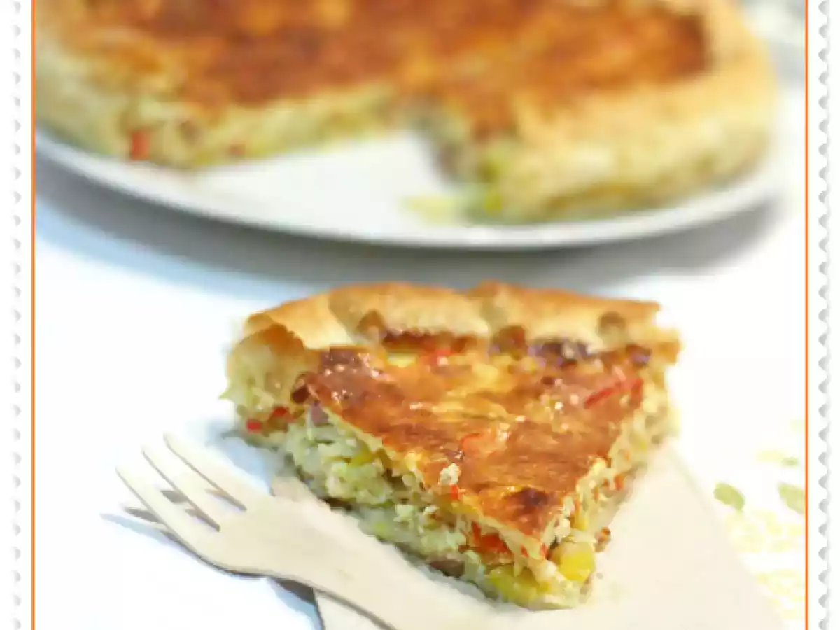 Torta salata con cavolo, peperoni e pancetta - foto 2