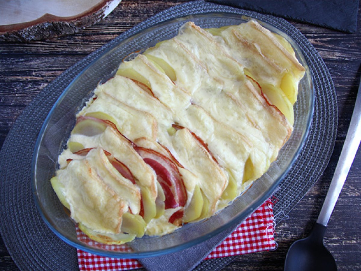 Tortino di patate con scamorza e pancetta