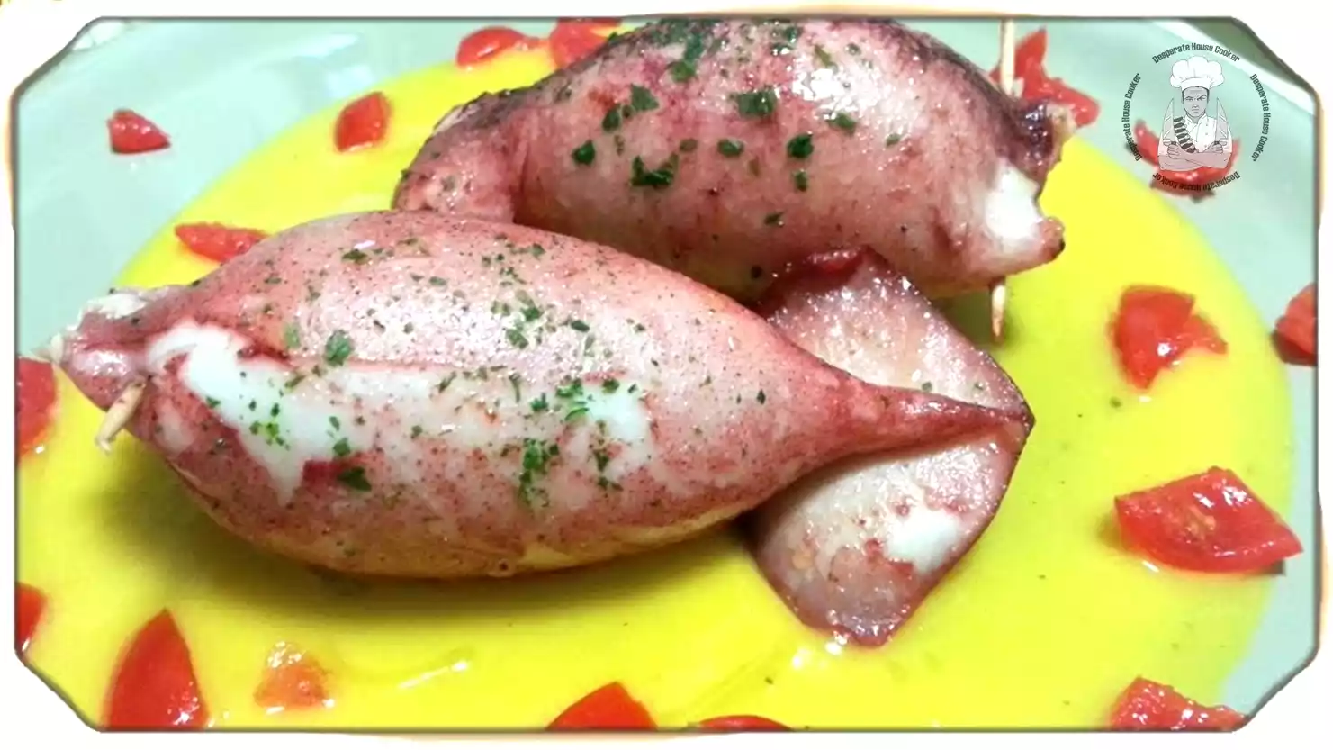 Totani ripieni su crema di patate allo zafferano