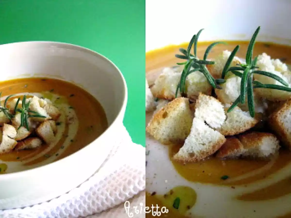Vellutata di zucca e patate con cremino al parmigiano, rosmarino e crostini di pane - foto 4
