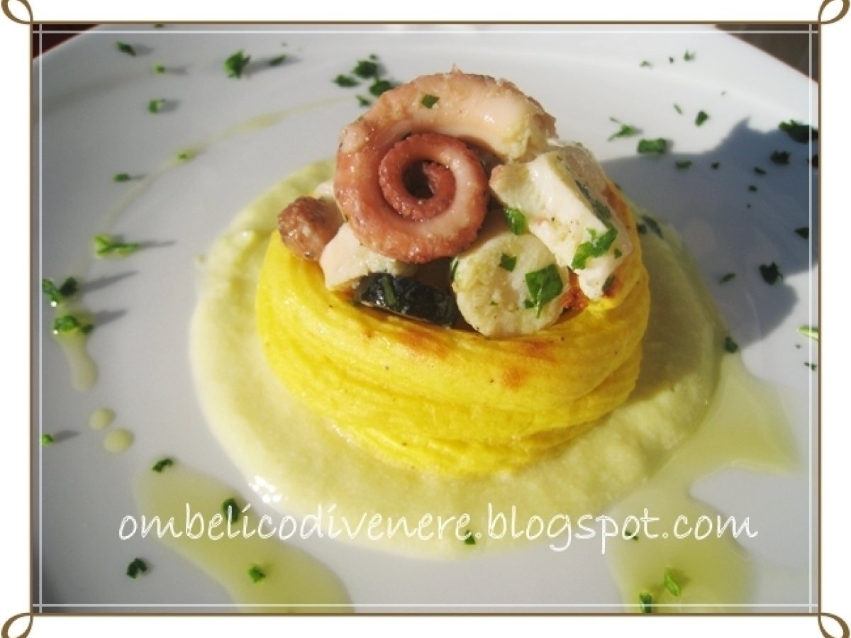 Vol au vent duchessa con polipo su crema di porri