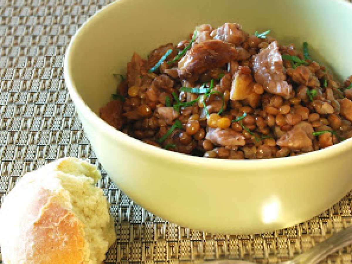 Zuppa di lenticchie e castagne al vino rosso